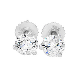 Rachel Koen 14K White Gold Round Cut Diamond Screw On Stud Earrings 1.48cttw