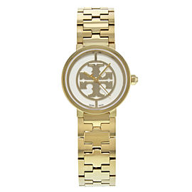 Tory Burch Reva Gold Toned Steel White Dial Quartz Ladies Watch TRB4011