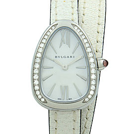 Bvlgari Serpenti Steel Leather White MOP Dial Diamond Quartz Ladies Watch 102781