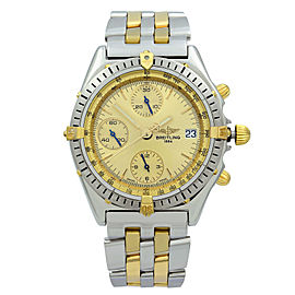 Breitling Chronomat 18K Yellow Gold Steel Gold Dial Automatic Mens Watch B13048