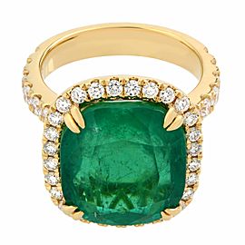 18K Yellow Gold Cushion 9.88ct Green Emerald Diamond Halo Engagement Ring SZ 6