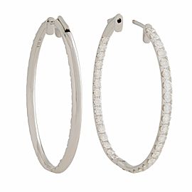 True 18K White Gold Pave Diamond Small Oval Hoop Earrings 3.30cttw