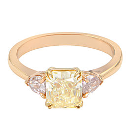 True 18K Yellow Gold Asscher and Pear Shaped Three- Stone Ring 1.37cttw