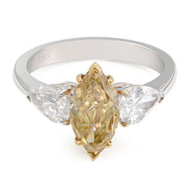 True 18K Two Tone Gold Fancy Marquise Three-Stone Ring 1.56ct Size 6.25