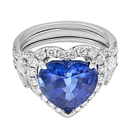 True 18K White Gold Natural Blue Sapphire & Halo Diamonds Art Deco Style Ring 5.44ct