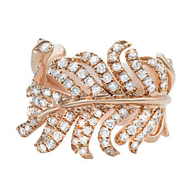 True 18K Rose Gold Diamond Feather Statement Ring 1.24Cttw Size 6