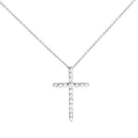 True 18K White Gold Diamond Ladies Cross Pendant Necklace 0.50cttw