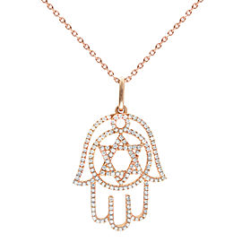 True 18K Rose Gold Diamond Hamsa Ladies Pendant 0.47Cttw