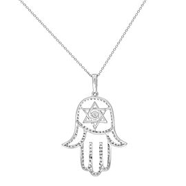 True 14k White Gold Diamond Hamsa Ladies Pendant 0.65cttw