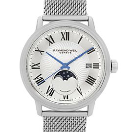 Raymond Weil Maestro Moonphase Steel Silver Roman Dial Mens Watch 2239M-ST-00659