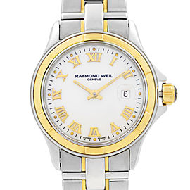 Raymond Weil Parsifal 18k Gold Steel White Roman Dial Ladies Watch 9460-SG-00308