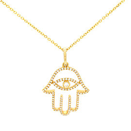 Rachel Koen 18k Yellow Gold Diamond Hamsa Pendant 0.30cttw