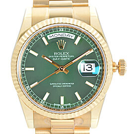 Rolex President Day-Date 36mm 18K Yellow Gold Green Dial Mens Watch