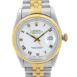 Rolex Datejust 36mm 18k Yellow Gold Steel White Roman Dial Mens watch