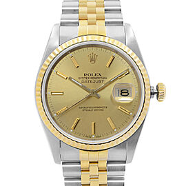 Rolex Datejust 36mm 18k Gold Steel Champagne Dial Automatic Mens Watch