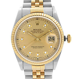 Rolex Datejust 36mm 18K Gold Steel Factory Diamond Dial Mens Watch