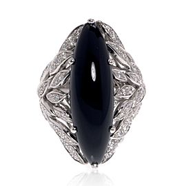 Luca Carati 18K White Gold Black Onyx Diamond Cocktail Ring 0.79Cttw Size 6.5