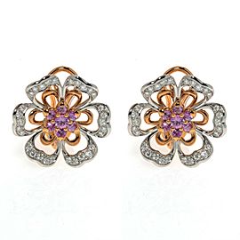 Luca Carati 18K Rose & White Gold Pink Sapphire Diamond Flower Earrings