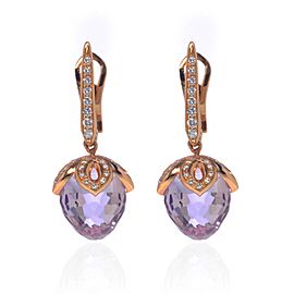 Luca Carati 18K Rose Gold Amethyst Diamond Drop Earrings 0.52Cttw