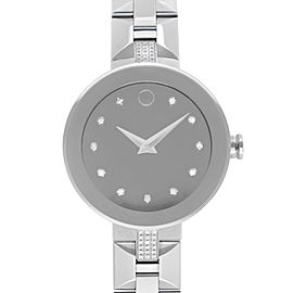 Movado Sapphire Steel Silver Mirror Diamond Dial Quartz Ladies Watch 0606815