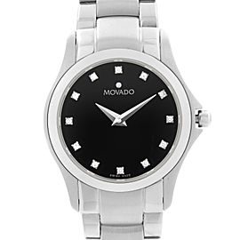 Movado Masino 26mm Steel Black Diamond Dial Quartz Ladies Watch 0606186