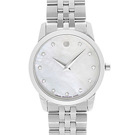 Movado Museum Stainless Steel MOP Diamond Dial Quartz Ladies Watch