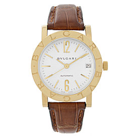 Bvlgari 33mm 18k Yellow Gold White Dial Leather Strap Automatic Watch BB33GL