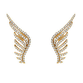 True 14K Yellow Gold Diamond Angel Wing Earrings 1.39Cttw