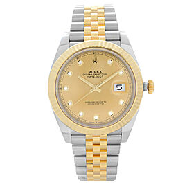 Rolex Datejust 41mm 18k Gold Steel Champagne Diamond Dial Mens Watch