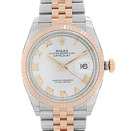 Rolex Datejust 36mm 18k Rose Gold Steel White Dial Mens Automatic Watch