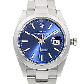 Rolex Datejust 41mm Stainless Steel Blue Stick Dial Automatic Mens Watch