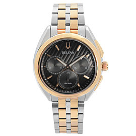 Bulova Curv Two-Tone Steel Chronograph Black Dial Quartz Mens Watch 98A160