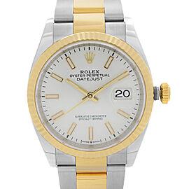 Rolex Datejust 36mm Stainless Steel 18k Yellow Gold White Dial Mens Watch