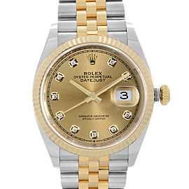 Rolex Datejust 36mm 18K Gold Steel Champagne Diamond Dial Mens Watch