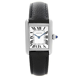 Cartier Tank Must Steel Silver Dial Leather Strap Ladies Quartz Watch