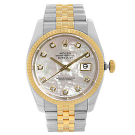 Rolex Datejust 36mm 18k Gold Steel MOP Diamond Dial Automatic Mens Watch