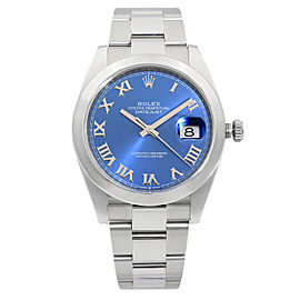 Rolex Datejust 41mm Stainless Steel Blue Roman Dial Automatic Mens Watch