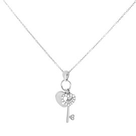 True Natural Diamond Heart Lock & Key Necklace 18k White Gold