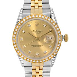 Rolex Datejust 36mm Custom Diamonds Champagne Dial Mens Automatic Watch