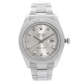 Rolex Datejust II 41mm 18k White Gold Steel Silver Diamond Dial Men Watch