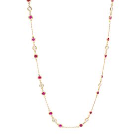 True 14K Yellow Gold Ruby Diamond By The Yard Necklace