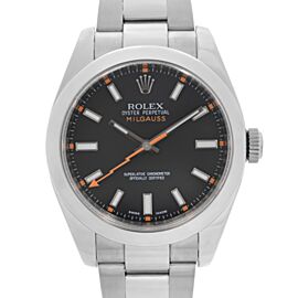 Rolex Milgauss 40mm Steel Black Dial Orange Hand Automatic Mens Watch