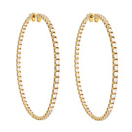 True Inside Out Diamond Hoop Earrings 14K Yellow Gold 2 inches 2.98cttw