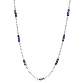 True Genuine Diamond Blue Sapphire Tennis Necklace 14K White Gold 3.32cts