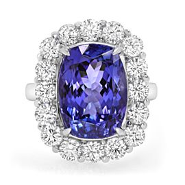 Cushion Cut 7.94cts Natural Tanzanite Diamond Cocktail Ring Platinum Size 6.25