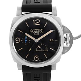 Panerai Luminor 1950 GMT 44mm Steel Black Dial Rubber Strap Mens Watch PAM01321