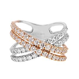 Natural Diamond Two Tone Crisscross Ring 18K White & Rose Gold 1.96Cttw Size 7