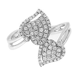 Rachel Koen Double Heart Diamond Ring 18K White Gold 0.53Cttw Size 7