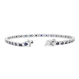 Genuine Blue Sapphire And Diamond Tennis Bracelet 14K White Gold 3.40cttw