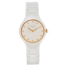 Rado True Thinline 30mm Diamond Ceramic White Dial Ladies Quartz Watch